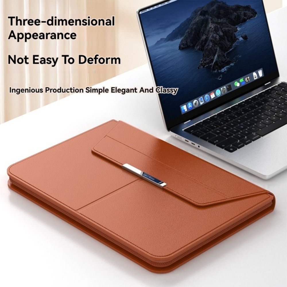 Leather Work Laptop Bag - 13-14/15-16 インチのラップトップスリーブホルダー自動開閉スタンド付きノートブックケースレザー折りたたみ式キャリングポーチ Macbook Air 用