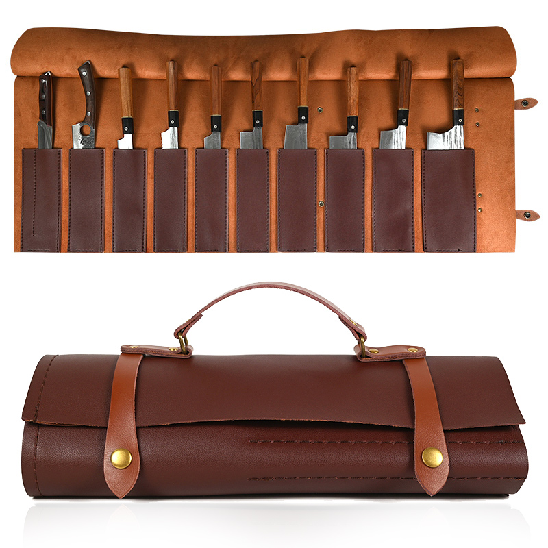 Leatherwork Roller - ポータブルキッチンナイフロールバッグ、8、9、11スロット、折りたたみ式、キャンプ、ピクニックキャリーケース、シェフ、調理、ポケットオーガナイザー、ツール