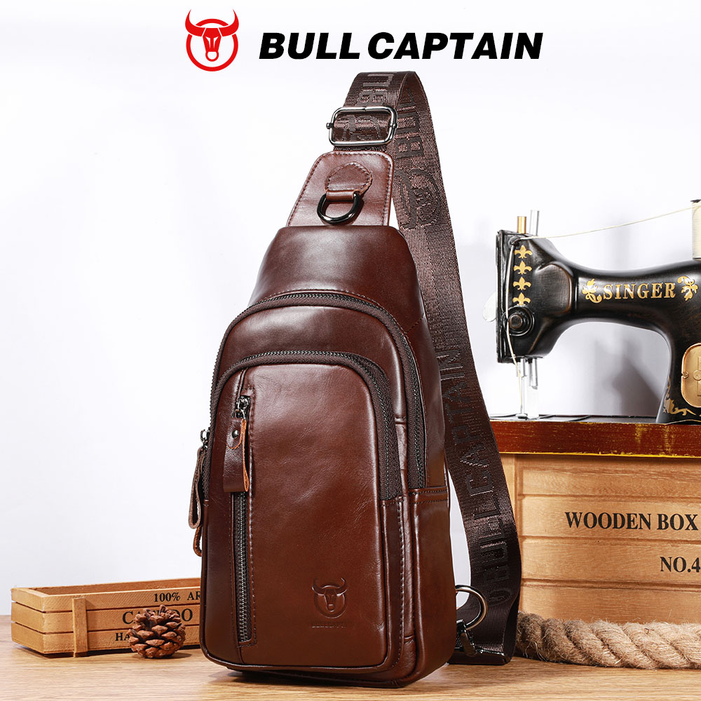 Leather Work Laptop Bag - BULLCAPTAIN本革チェストバッグ大容量カジュアルサッチェル多機能第一層レザーショルダーメッセンジャーバッグ