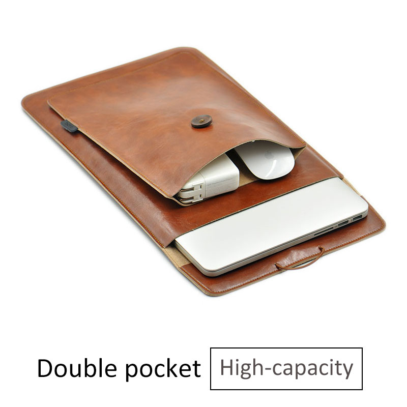 Leather Work Laptop Bag - 二重層大容量ラップトップバッグカバー、マイクロファイバーレザーラップトップスリーブケース M1 MacBook Pro Air 12/13.3/14/15.4/16用