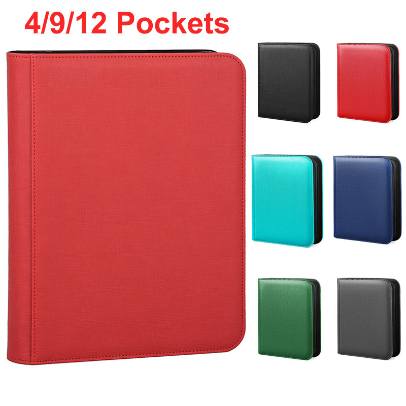 Leather Work Folder - 9/12ポケットレザー製トレーディングカードアルバムフォルダ - 360/480枚収納サイドローディングポケットバインダー、ゲームカード＆スポーツカード用フルジッパー