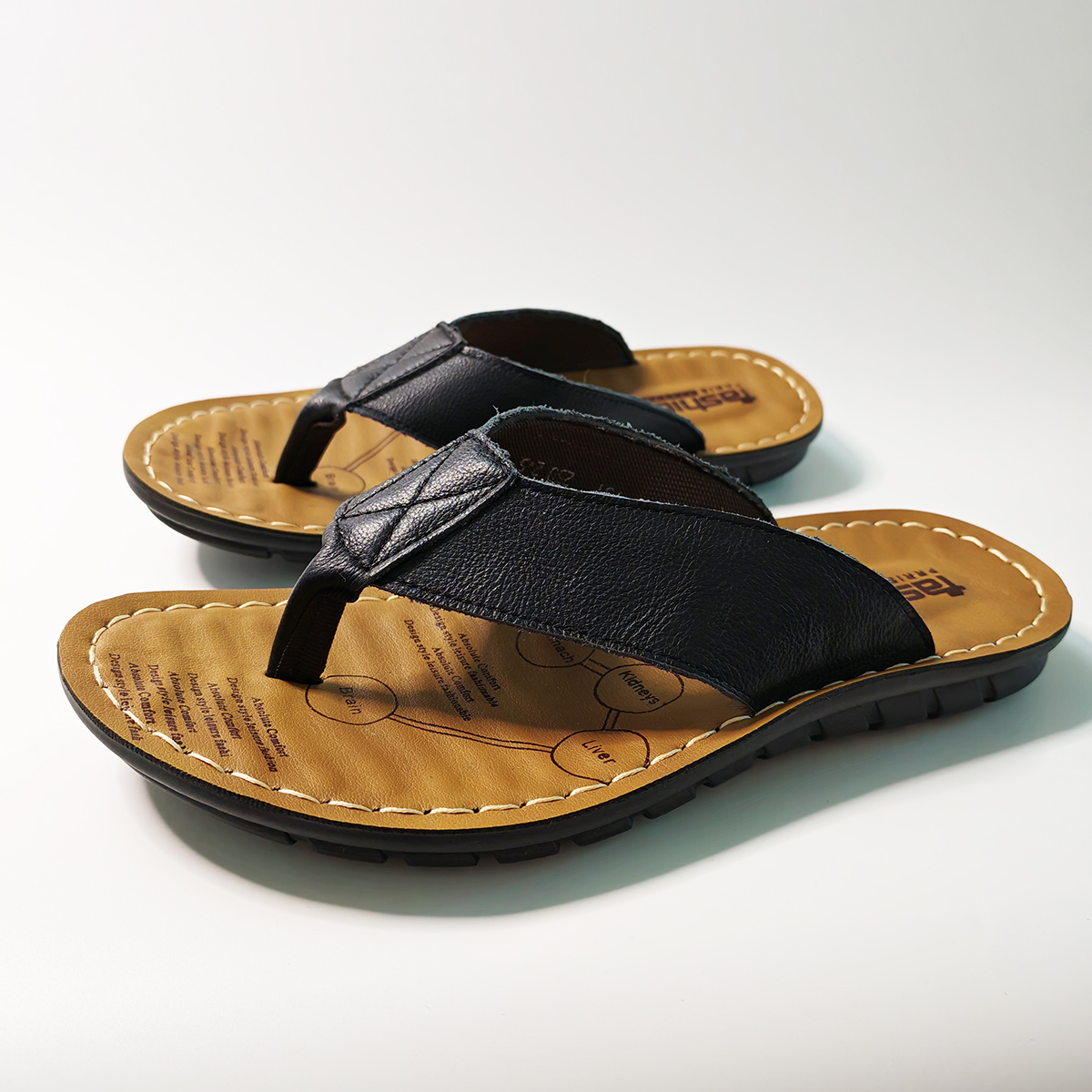 Leather Work Flats - 夏の靴男性スリッパ本革メンズフリップフロップフラットメンズサンダルホリデーノンスリップブラックカーキ A673