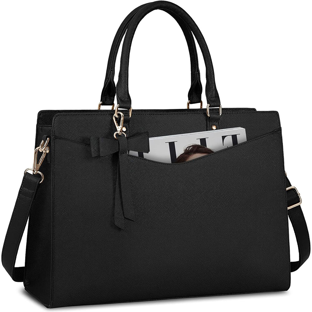 Leather Work Laptop Bag - 女性用ラップトップバッグ 15.6インチ PUレザー ラップトップトートバッグ 仕事用 ビジネス