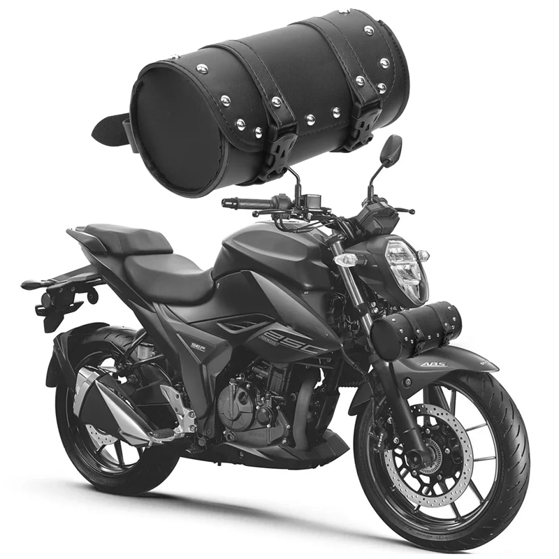 Leatherwork Roller - オートバイバッグ黒 Pu レザーバイクツールバッグフロントフォークハンドルバーサドルバッグロールバレルレーシングテールバレル収納袋