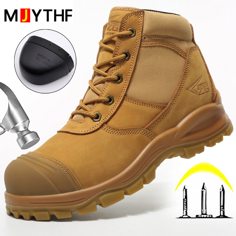 Leather Work Flats - 本革メンズブーツ安全靴壊れにくいワークブーツスチールトゥシューズ耐パンク性セキュリティ保護靴男性用