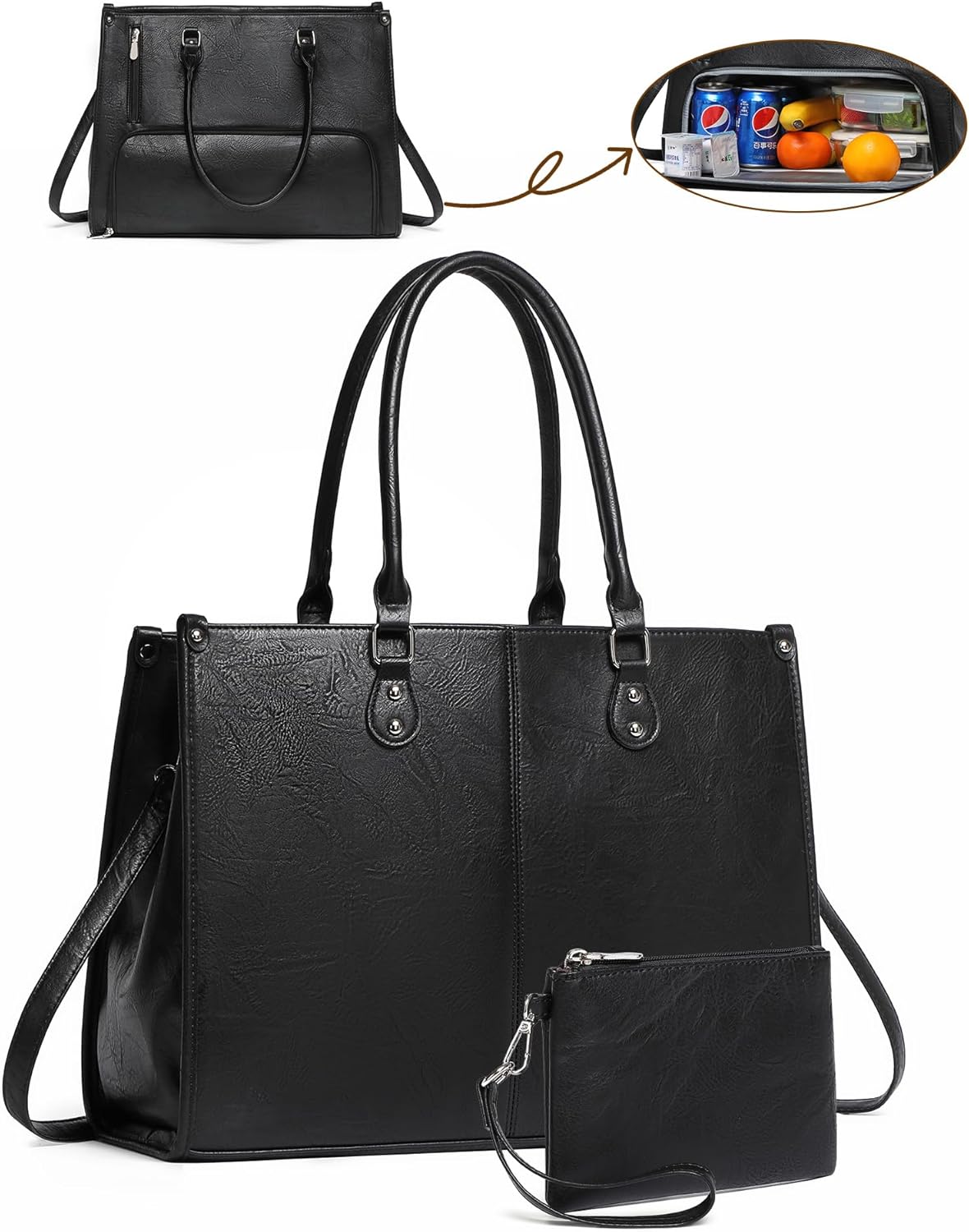 女性向け仕事用2in1ラップトップトートバッグ、断熱ランチコ - Leather Work Laptop Bag のレビューと価格
