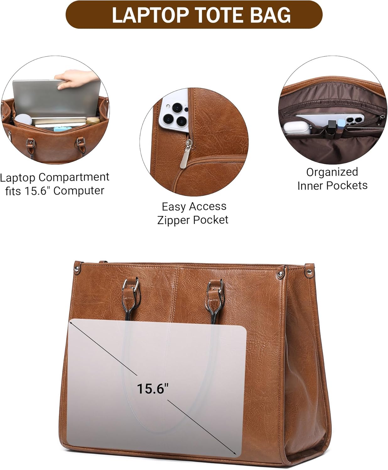 女性向け仕事用2in1ラップトップトートバッグ、断熱ランチコ - Leather Work Laptop Bag のレビューと価格