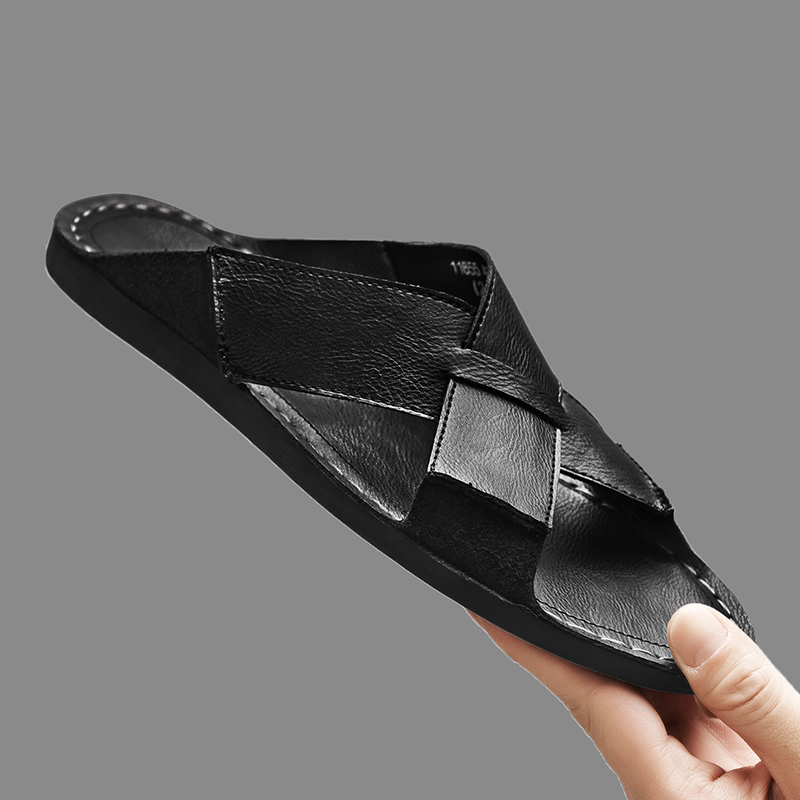 ファッション本革メンズスリッパ夏の男のサンダル屋外ビーチシュ - Leather Work Flats のレビューと価格