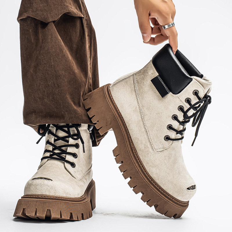 クラシックハイトップブーツアウトドアレザーメンズカジュアルア - Leather Work Flats のレビューと価格