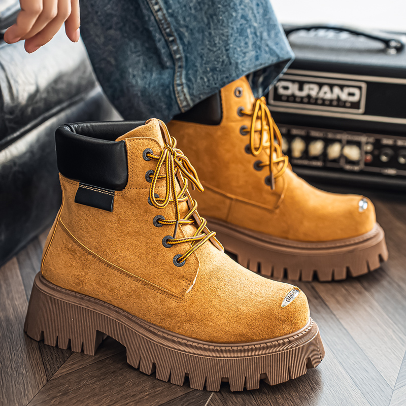 クラシックハイトップブーツアウトドアレザーメンズカジュアルア - Leather Work Flats のレビューと価格