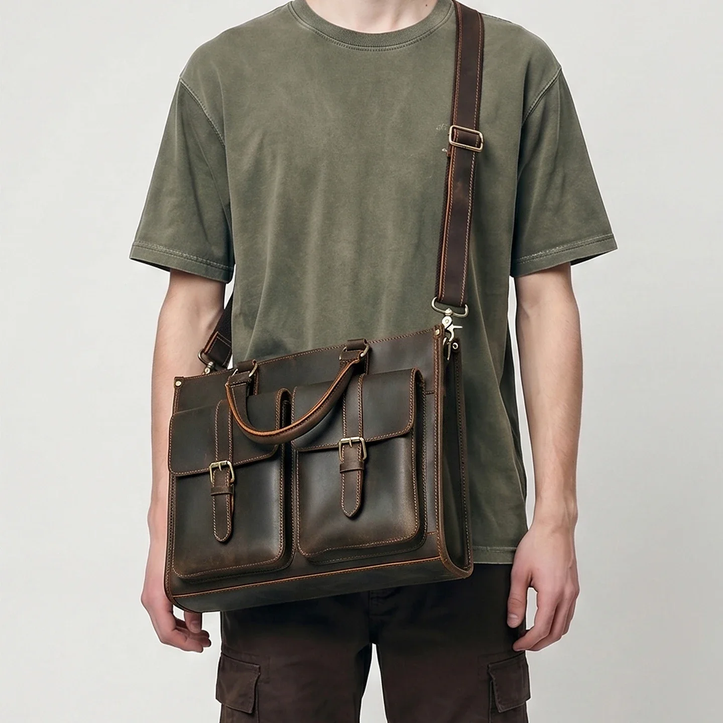 ヴィンテージ本革メンズクロスボディショルダーブリーフケースク - Leather Work Laptop Bag のレビューと価格