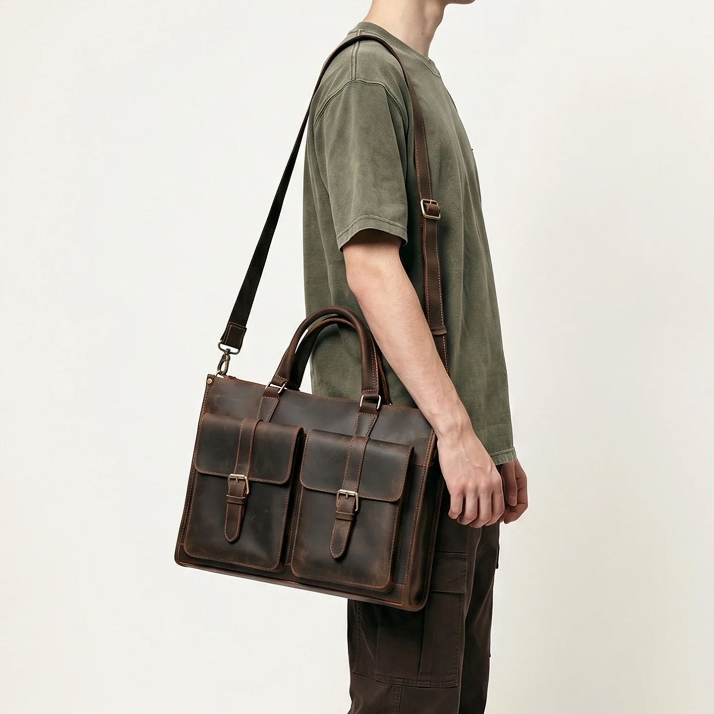 ヴィンテージ本革メンズクロスボディショルダーブリーフケースク - Leather Work Laptop Bag のレビューと価格
