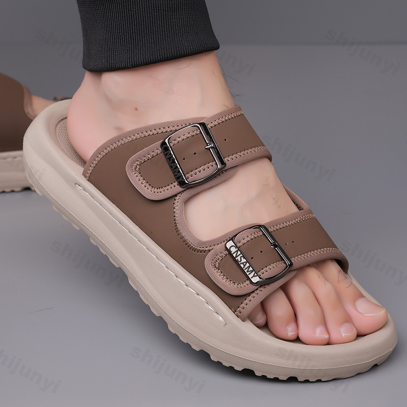 メンズスリッパ 2025 夏通気性屋外ビーチサンダルノンスリ - Leather Work Flats のレビューと価格