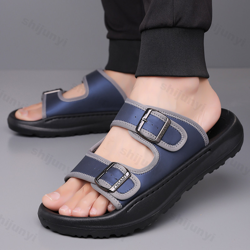 メンズスリッパ 2025 夏通気性屋外ビーチサンダルノンスリ - Leather Work Flats のレビューと価格