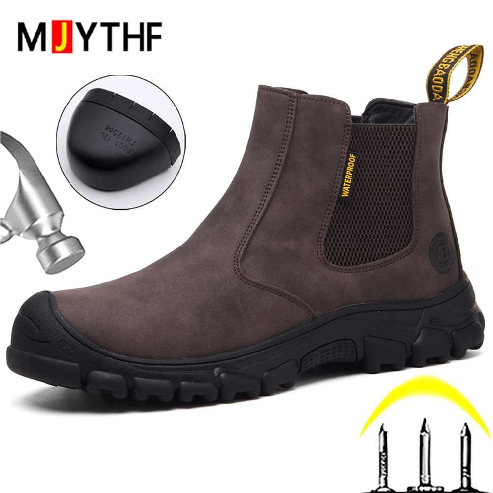 防水ワークブーツ男性用耐パンク安全靴耐火花溶接靴革ブーツ壊れ - Leather Work Flats のレビューと価格