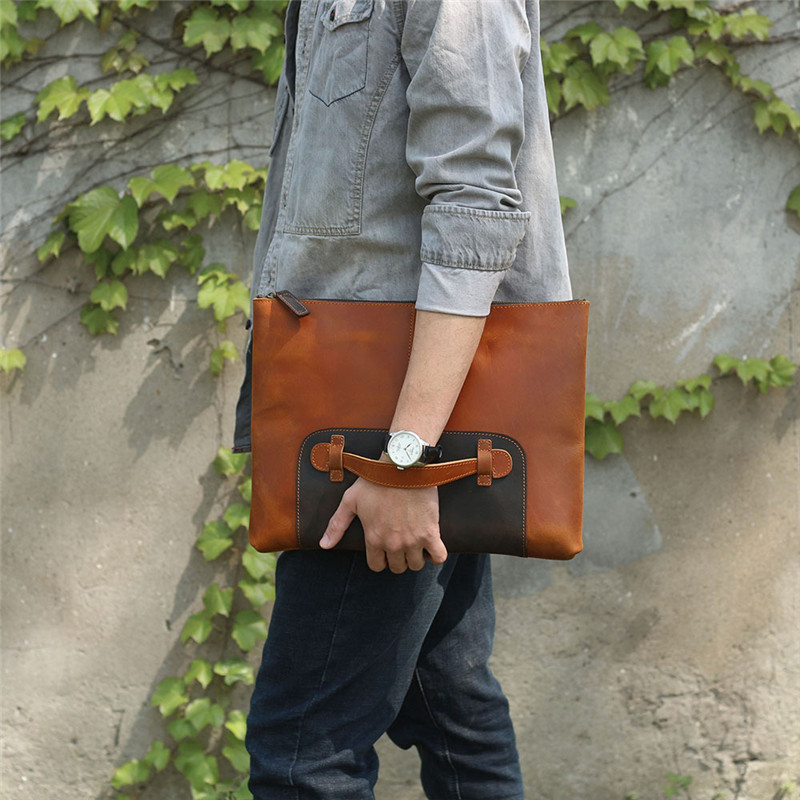 ヴィンテージ ハンドメイド 本革 大容量 メンズ クラッチバ - Leather Work Laptop Bag のレビューと価格