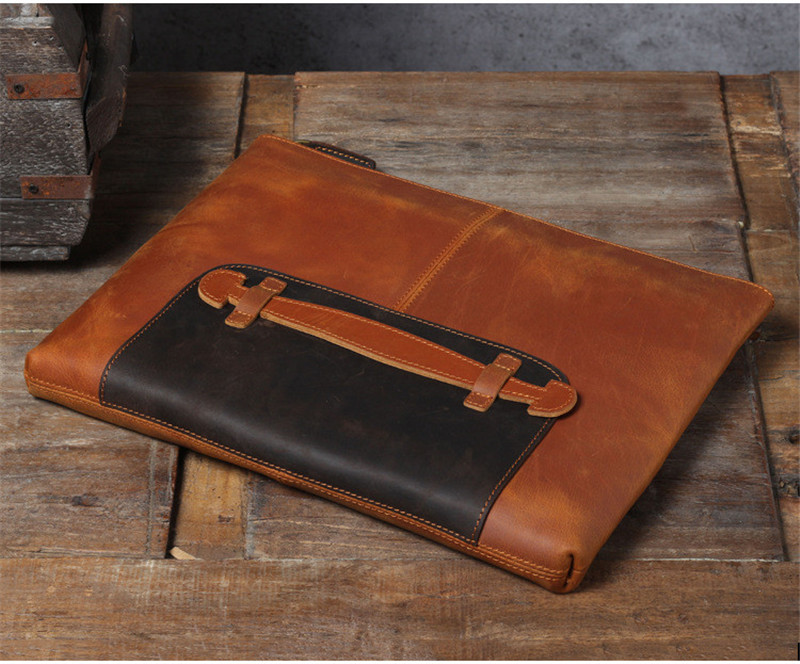 ヴィンテージ ハンドメイド 本革 大容量 メンズ クラッチバ - Leather Work Laptop Bag のレビューと価格