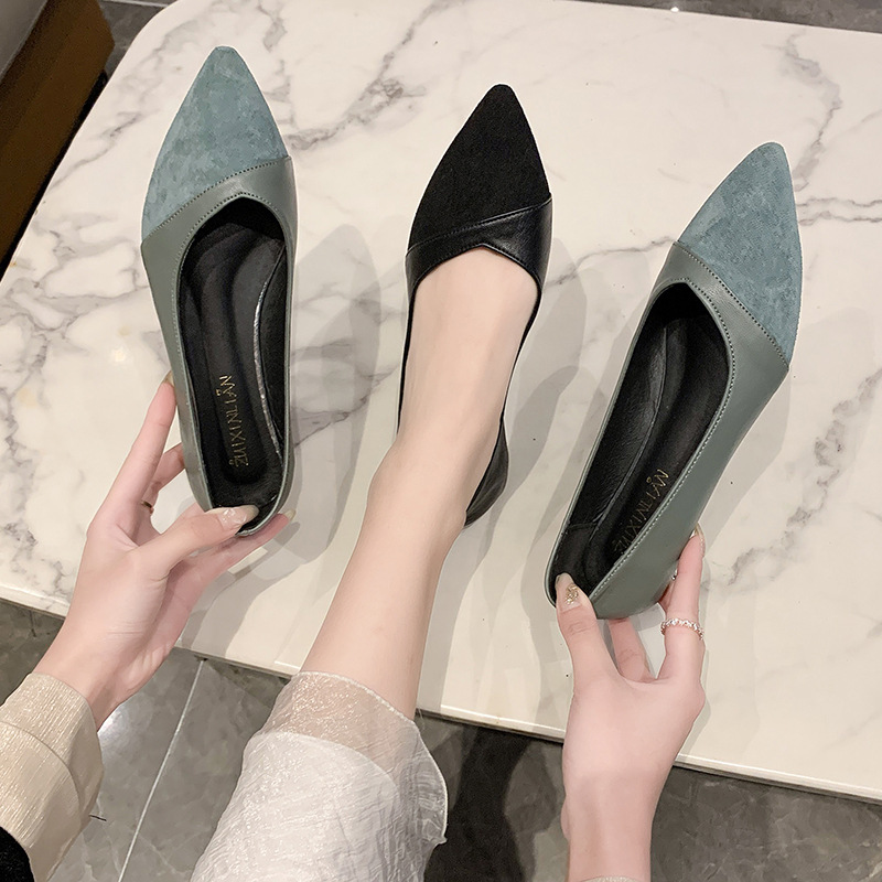 レディース向けフラットブラックレザーシューズ 秋向け万能ロー - Leather Work のレビューと価格