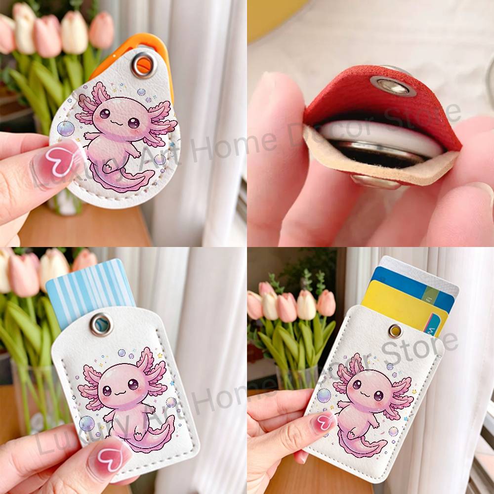 かわいいピンクの A-Axolotl 漫画ホルダーキーホルダ - Leather Work のレビューと価格