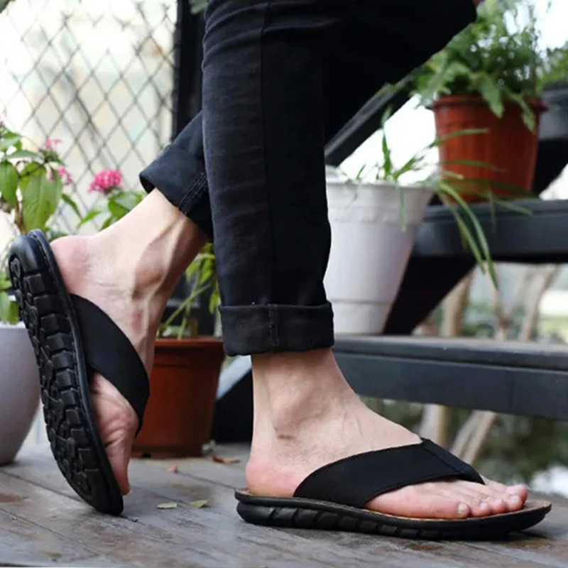 夏の靴男性スリッパ本革メンズフリップフロップフラットメンズサ - Leather Work Flats のレビューと価格