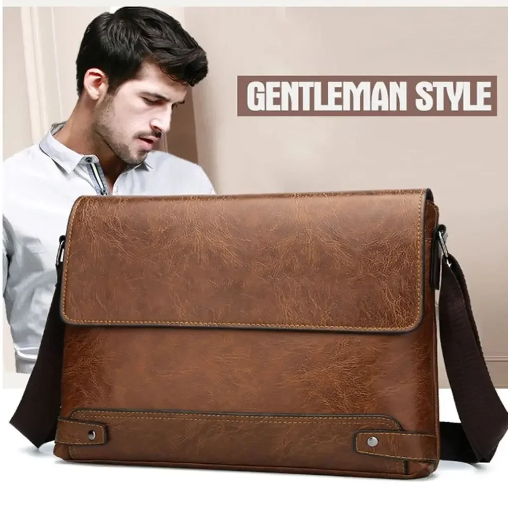 男性用PUレザーブリーフケース,ショルダーバッグ,クロスオー - Leather Work Laptop Bag のレビューと価格