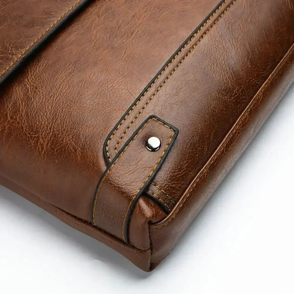 男性用PUレザーブリーフケース,ショルダーバッグ,クロスオー - Leather Work Laptop Bag のレビューと価格