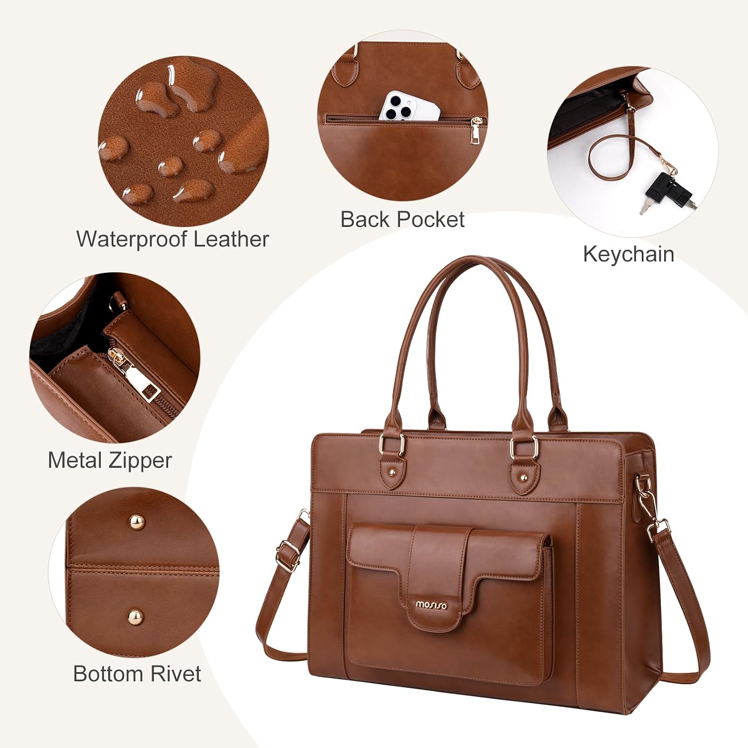 MOSISO ラップトップトートバッグ 女性用 15.6イン - Leather Work Laptop Bag のレビューと価格