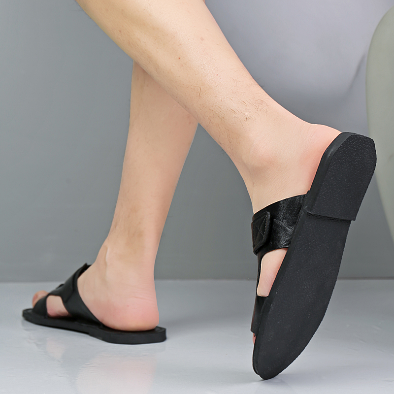 大型プレミアムレザーサンダル メンズ 夏新作 滑り止めビーチ - Leather Work Flats のレビューと価格