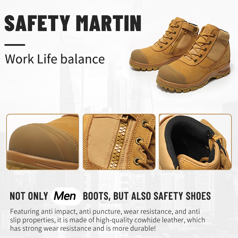 本革メンズブーツ安全靴壊れにくいワークブーツスチールトゥシュ - Leather Work Flats のレビューと価格