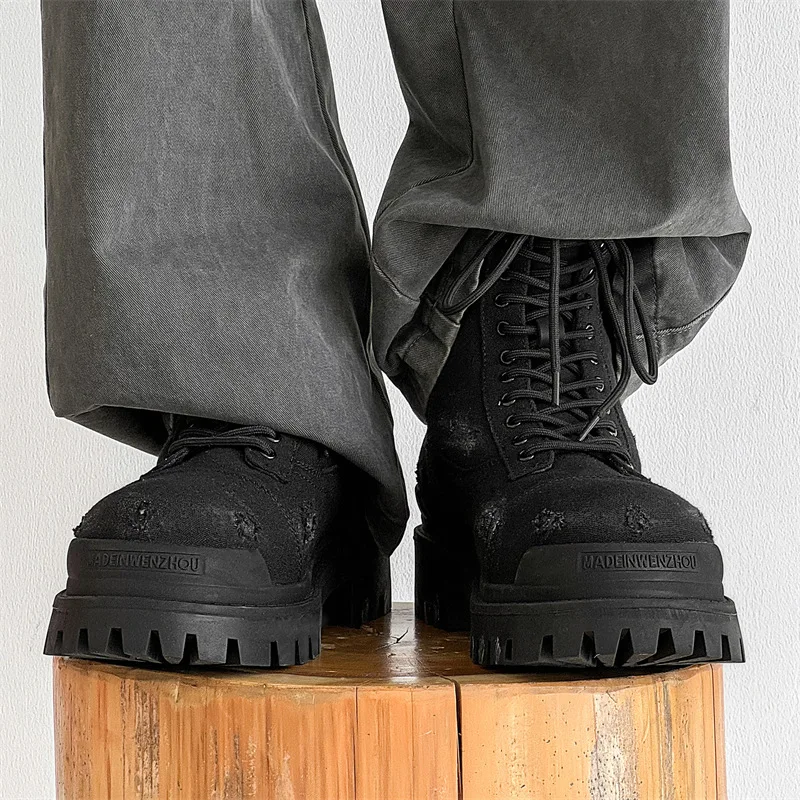 ワークブーツ 秋冬 2025 新作 厚底 ブラック ハイカッ - Leather Work Flats のレビューと価格