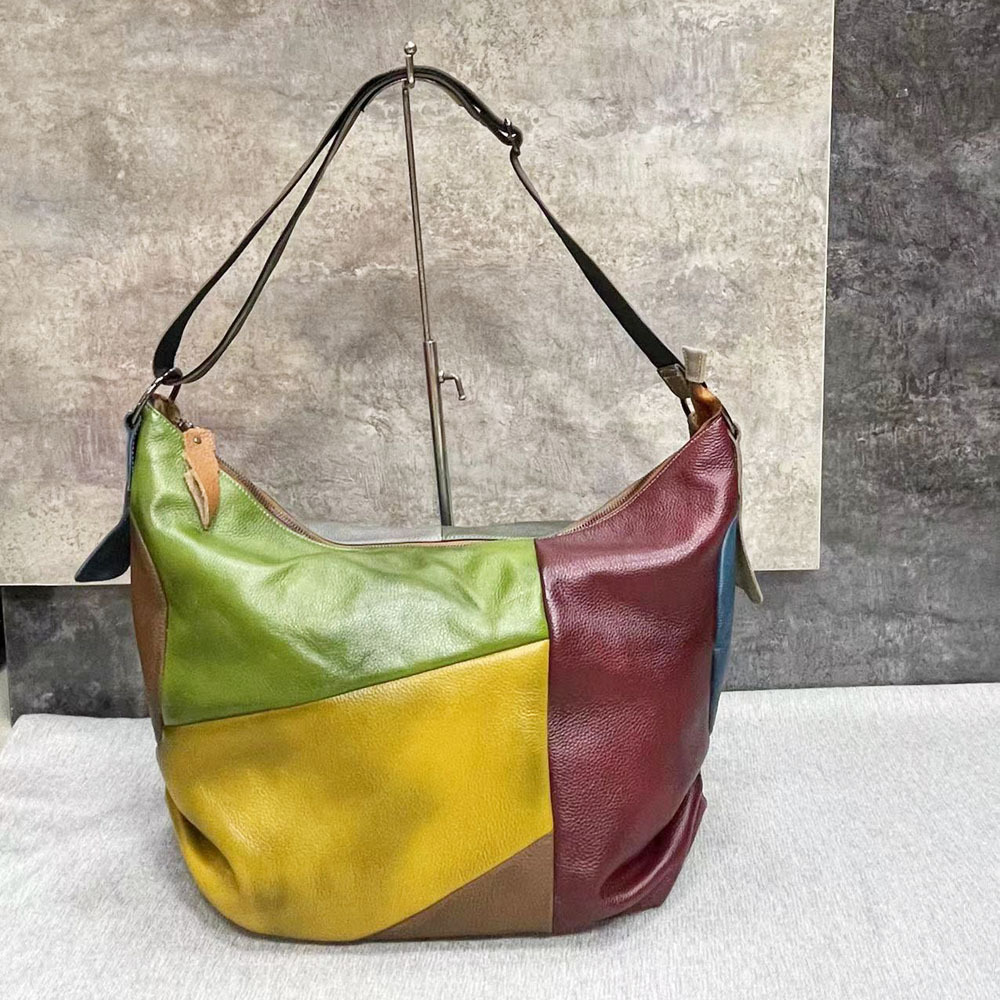 女性のための特大の本革のパッチワークバッグ,ホボタ,ショルダ - Leather Work Laptop Bag のレビューと価格